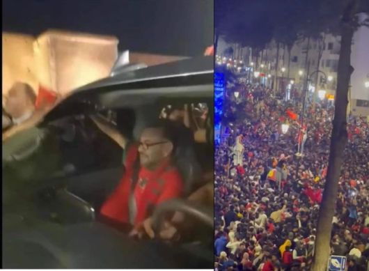 6일(현지시간) 모하메드 6세 모로코 국왕(왼쪽)과 모로코 시내에서 기뻐하고 있는 시민들. 트위터